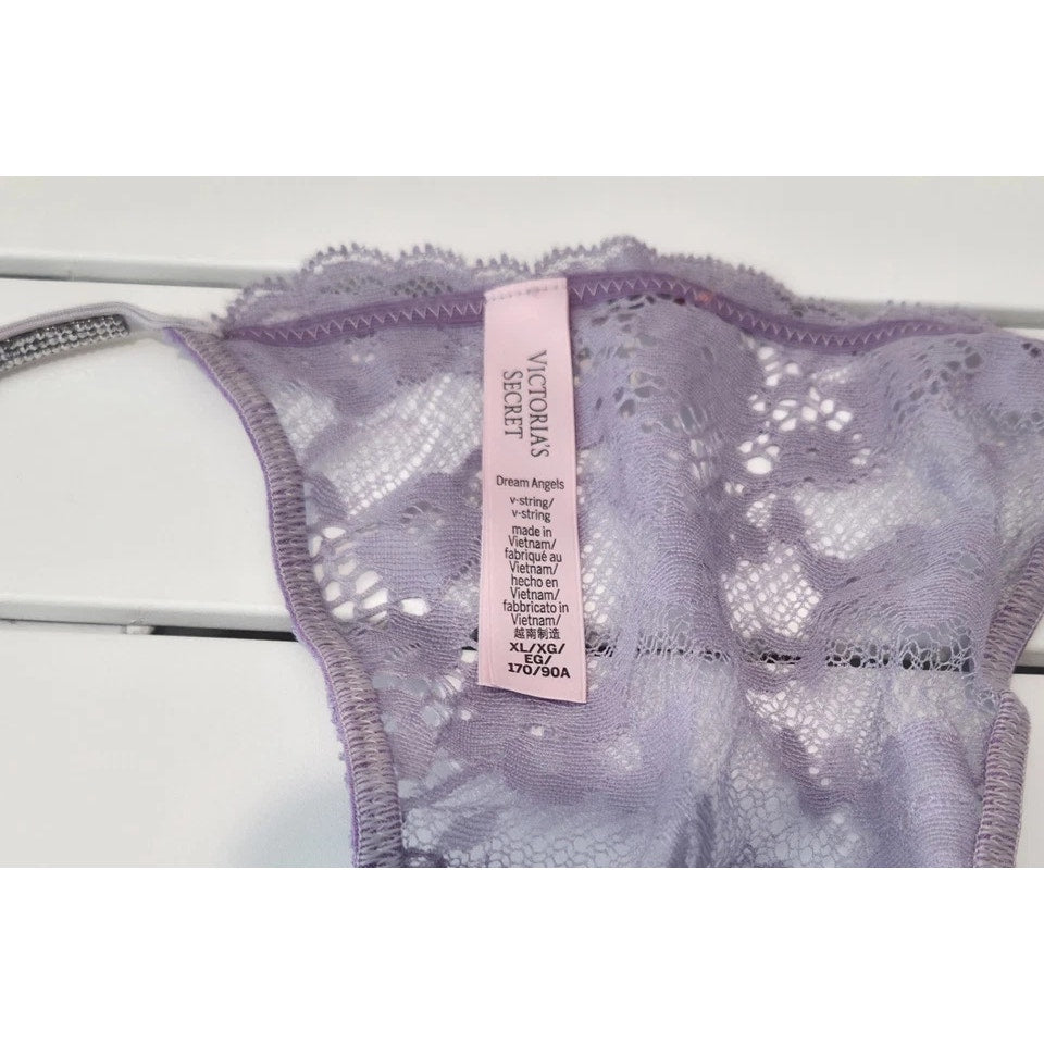 Victoria's Secret Dream Angels Shine Strap Thong Panty Velour Violet Purple 8/XL