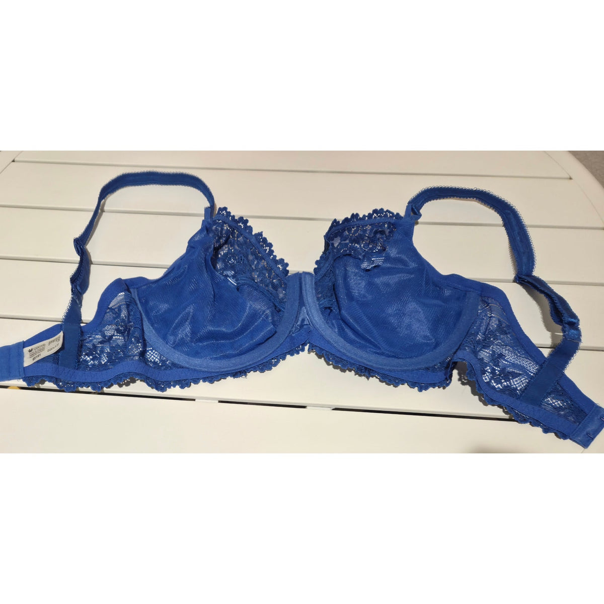 Wacoal 65191 Unlined Underwire Bra 34DD Royal Blue Sheer Floral Lace