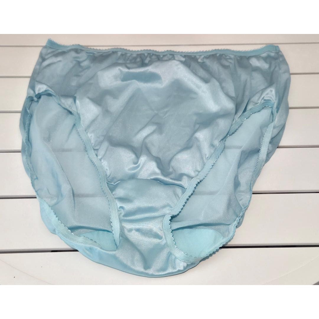 Shadowline 17842 Women's Hi Cut Panty Shiny Nylon Brief Full Coverage Baby Blue