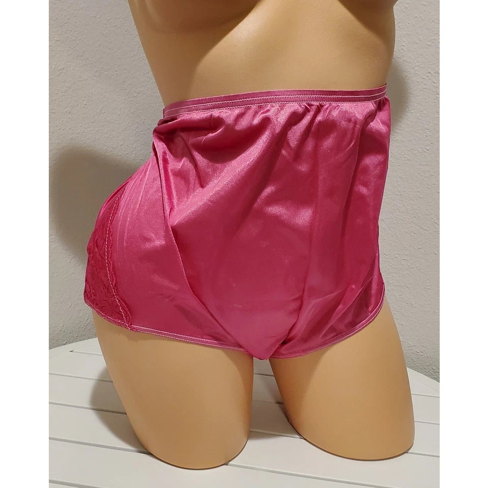 Shadowline 17082 Full Cut Brief Nylon Lace Full Cut Panty Berry Pink 9/2XL