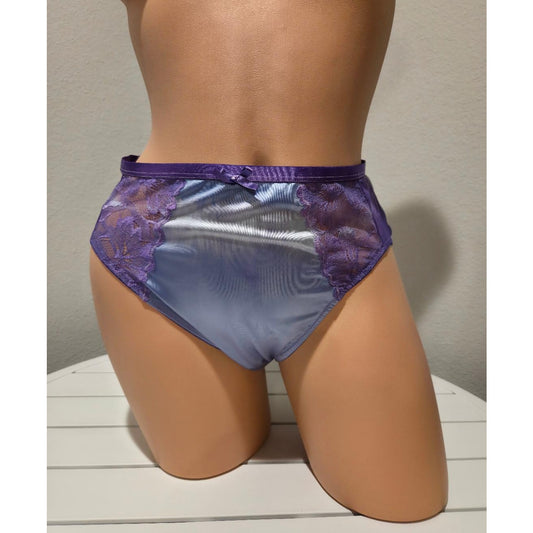 Ambrielle Tulip Shiny Satin High Cut Panty Floral Lace Mystic Lilac Rainbow 8/XL Star Vintage And More LLC