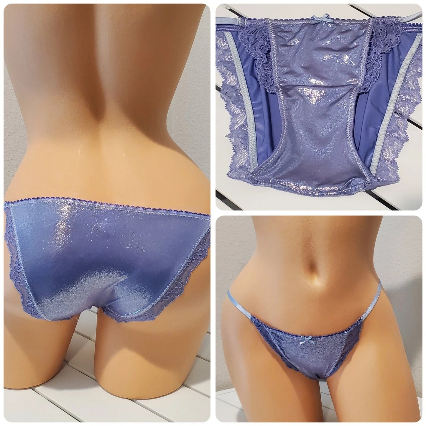 Victoria's Secret Dream Angels String Bikini Panty Shiny Lace Purple Jazz XS