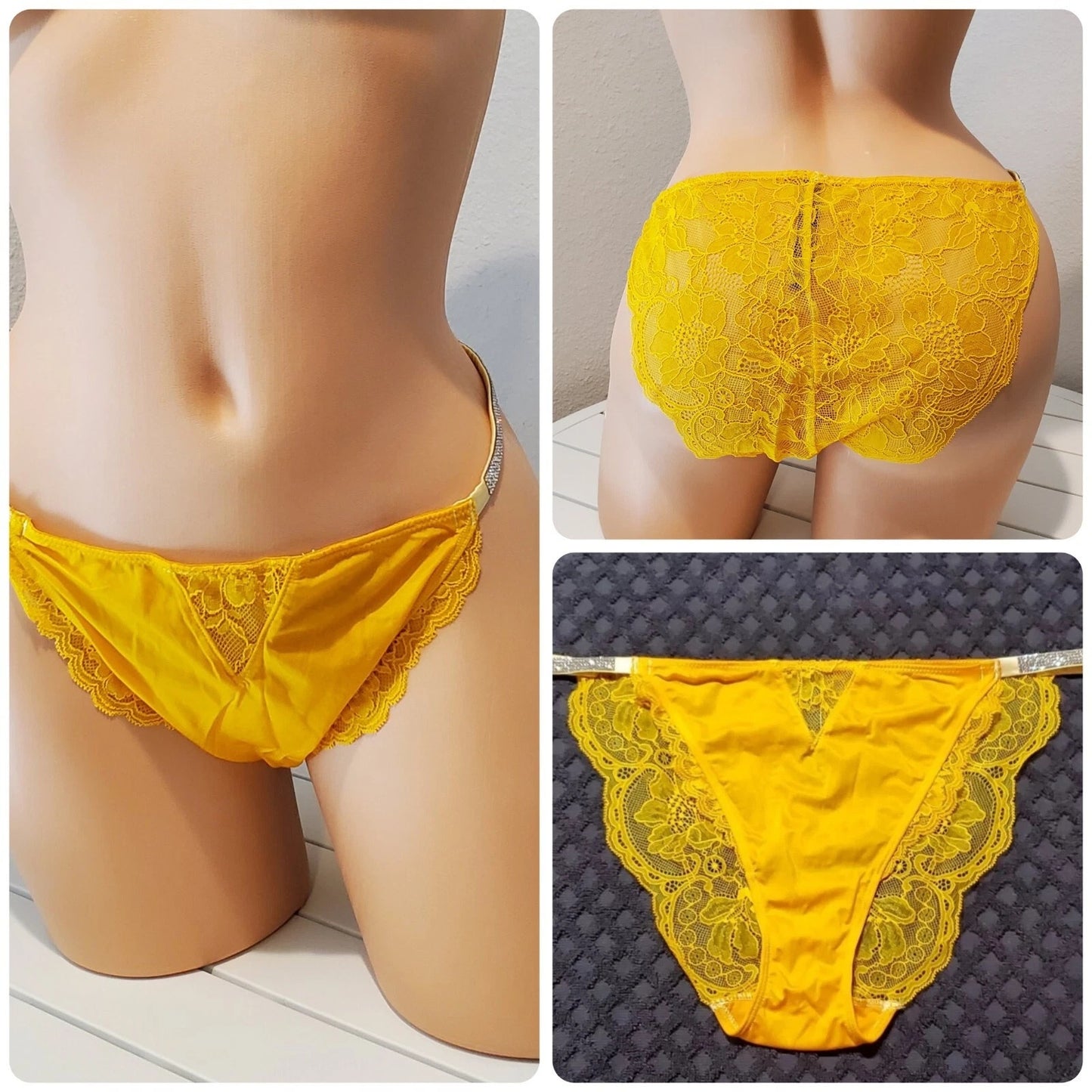 Victoria's Secret Shine Strap Cheeky Panty All Lace Back Sun Goddess Yellow 9