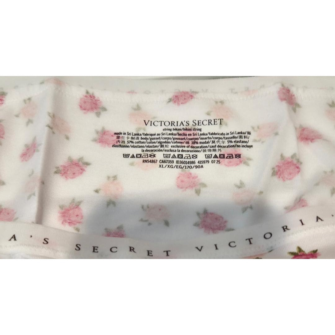 Victoria's Secret Dream Angels String Bikini Panty Cotton Floral Print White