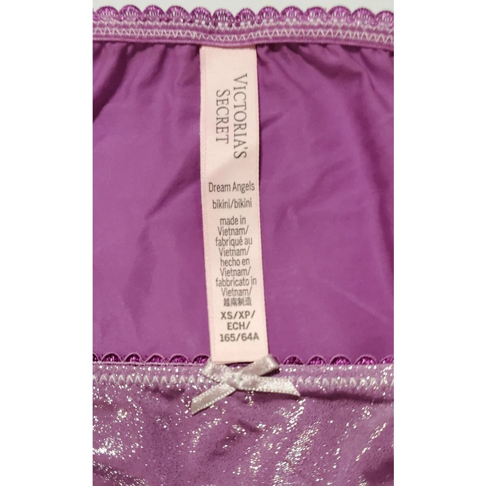 Victoria's Secret Dream Angels String Bikini Panty Shiny Lace Purple Cypress XS