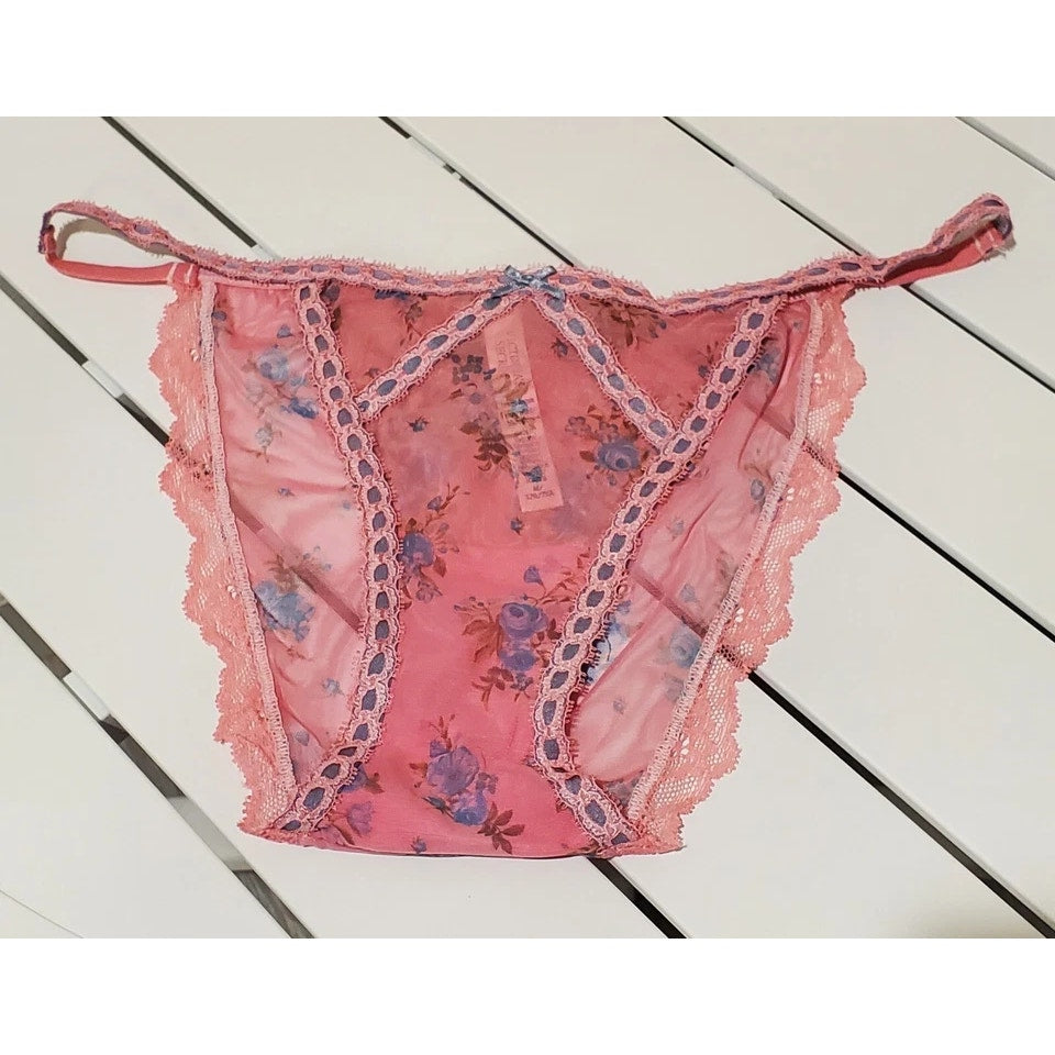 Victoria's Secret Dream Angels Bikini Panty Sheer Floral Print Pink Watermelon
