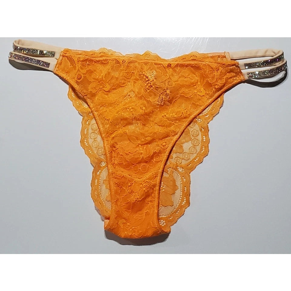 Victoria's Secret Double Shine Strap Brazilian Panty All Lace Ecstasy Orange