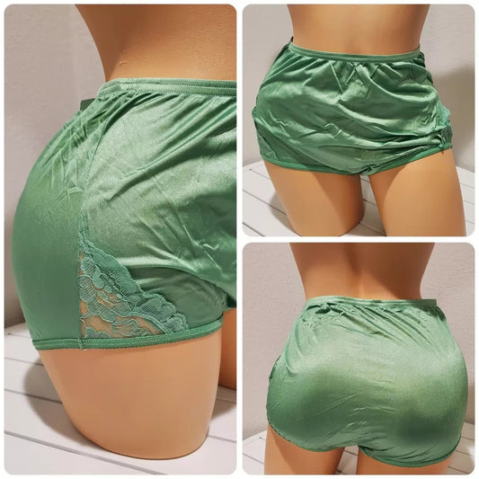 Vanity Fair Lace Nouveau Nylon Full Cut Panty Lace Shiny Sea Green - Star Vintage & More Star Vintage And More LLC