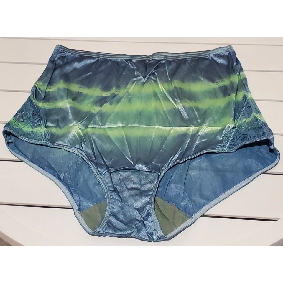 Shadowline 17082 Full Cut Brief Nylon Lace Panty Rainbow Shift Green On Green 7