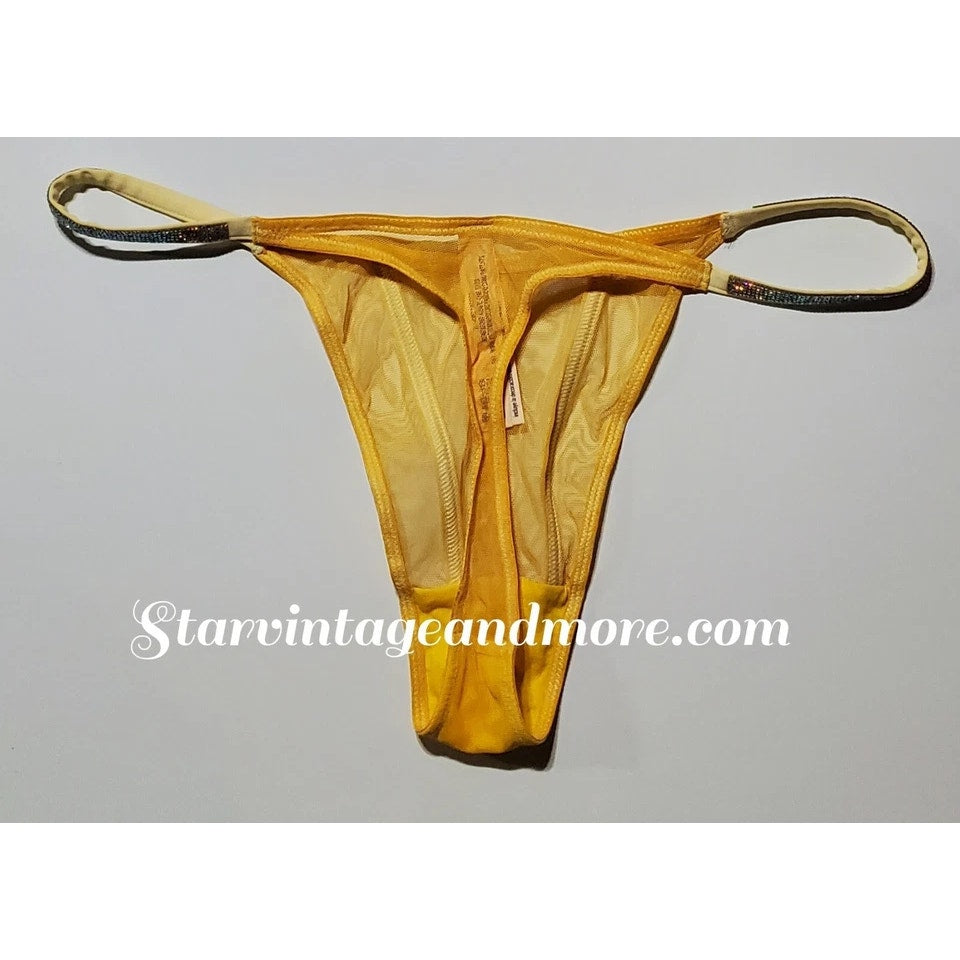 Victoria's Secret Very Sexy Shine Strap Thong Panty Semi Sheer Naples Yellow 6/M
