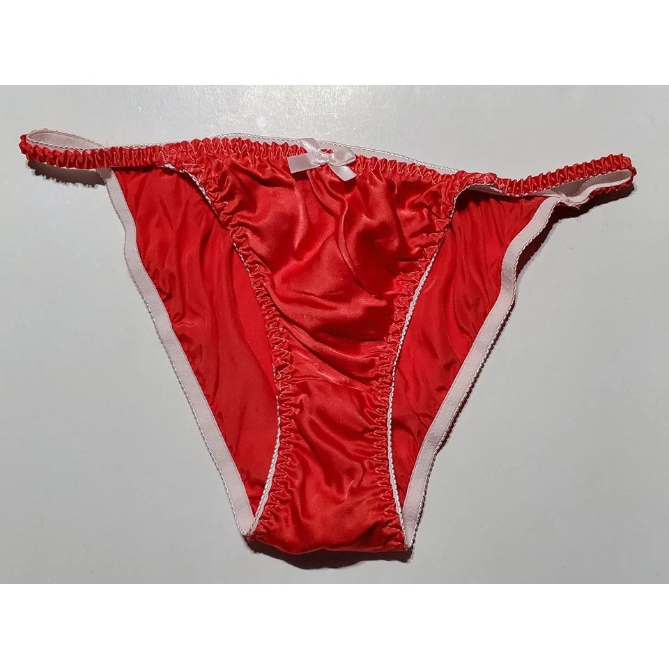 Liquid Satin String Bikini Panty Shiny Double Silk Gusset Pink Strawberry