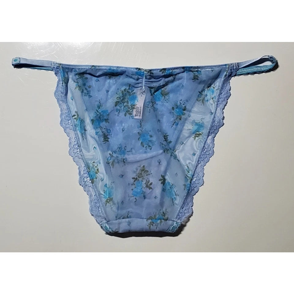 Victoria's Secret Dream Angels Bikini Panty Semi Sheer Floral Print Blue Eyes