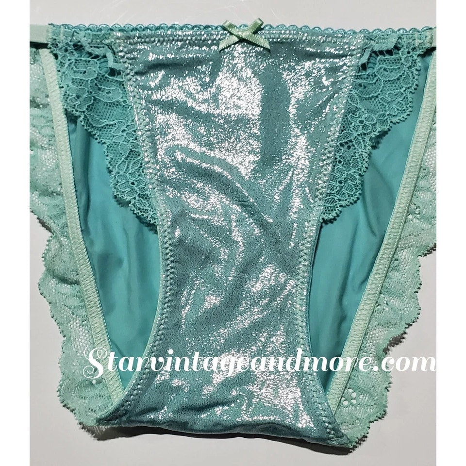 Victoria's Secret Dream Angels String Bikini Panty Shiny Lace Trim Sea Tide Green XS