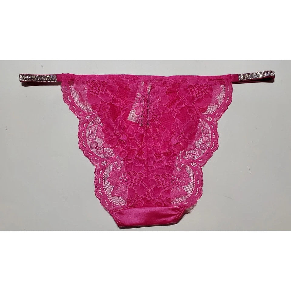 Victoria's Secret Shine Strap Cheeky Panty All Lace Back Shiny Neon Pink