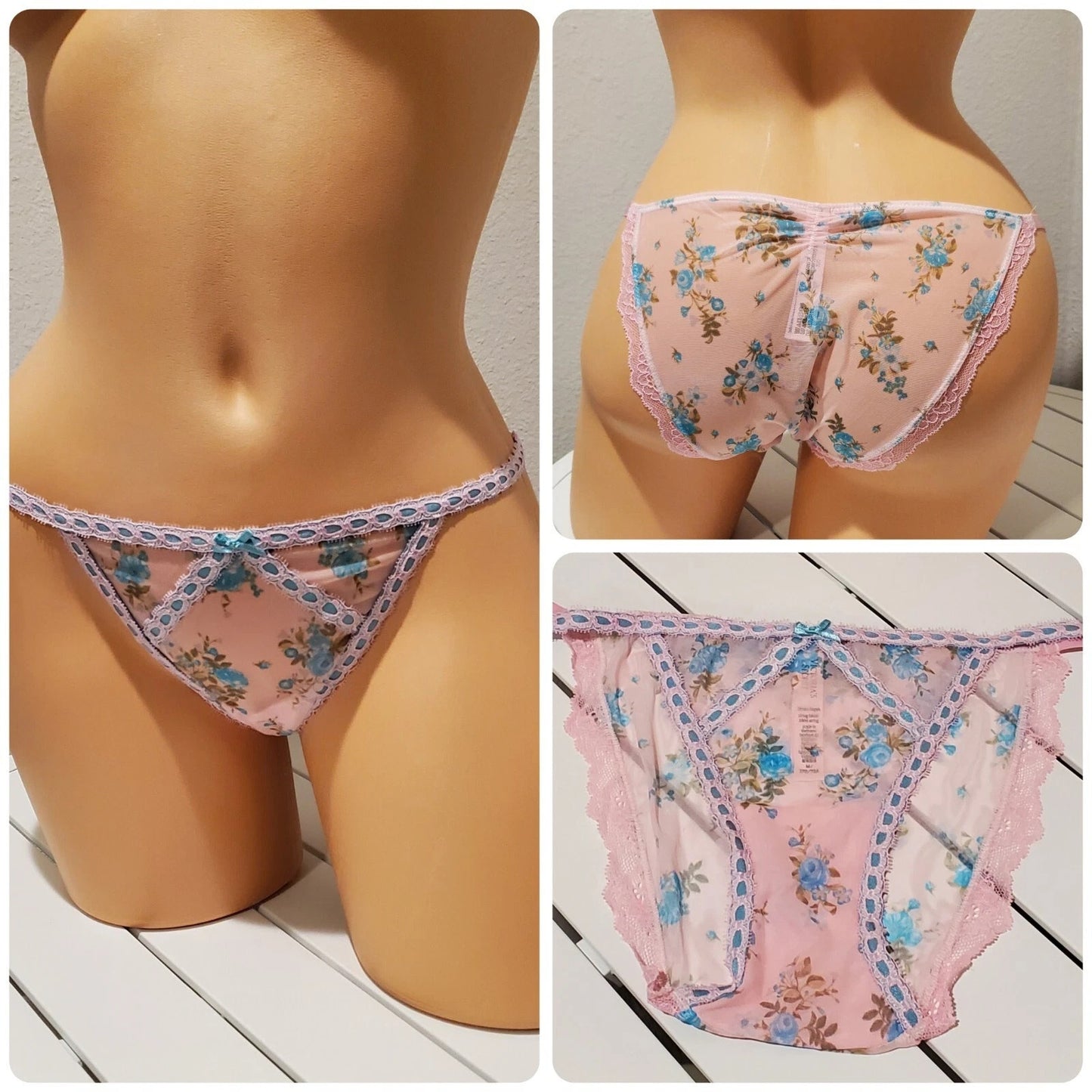 Victoria's Secret Dream Angels Bikini Panty Semi Sheer Floral Print Dahlia Pink