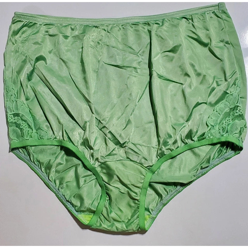 Vanity Fair Lace Nouveau Nylon Full Cut Panty Lace Shiny Paris Green 8/XL