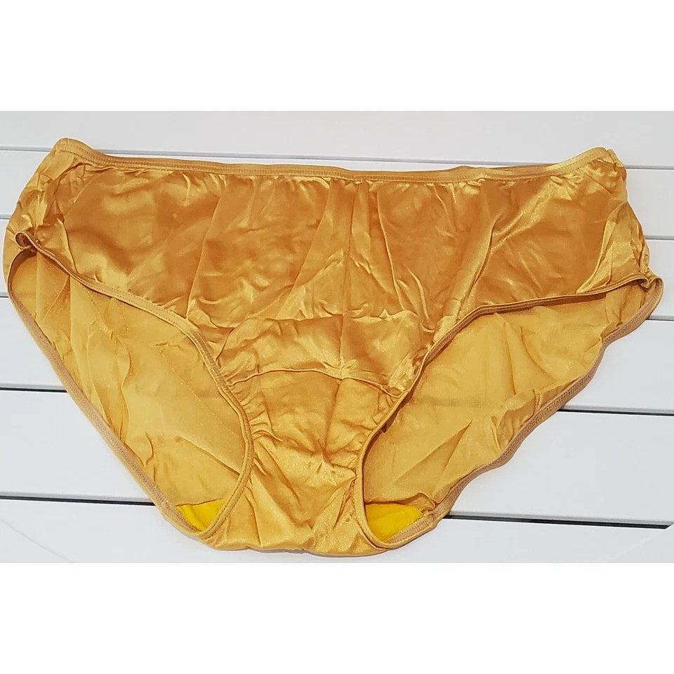 Shadowline 11032 Bikini Panty Shiny Nylon Full Cut Silky Gold Sunglow 10/3XL