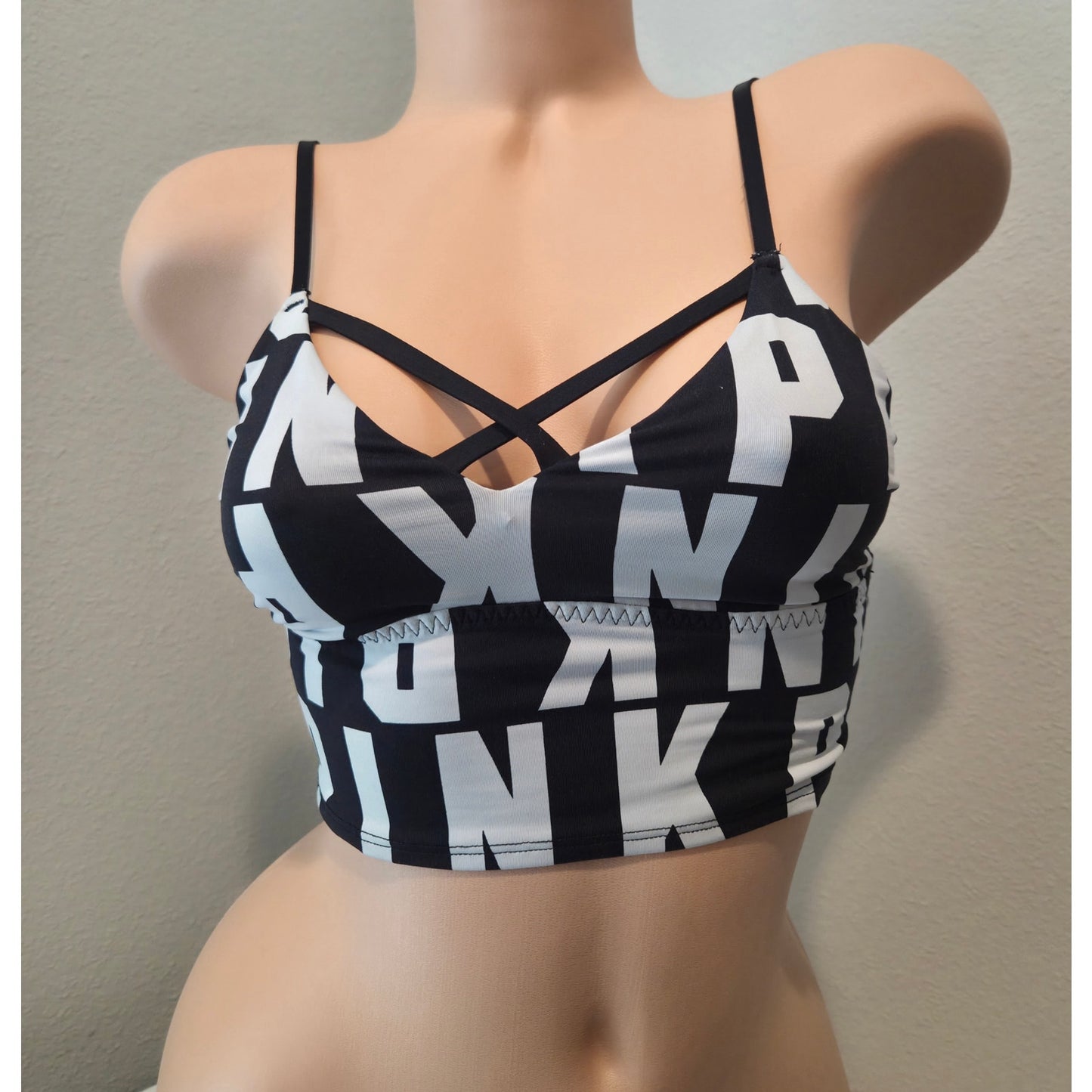 Victoria's Secret PINK Ultimate Sports Bra Block Logo Black White XS Discontinued
