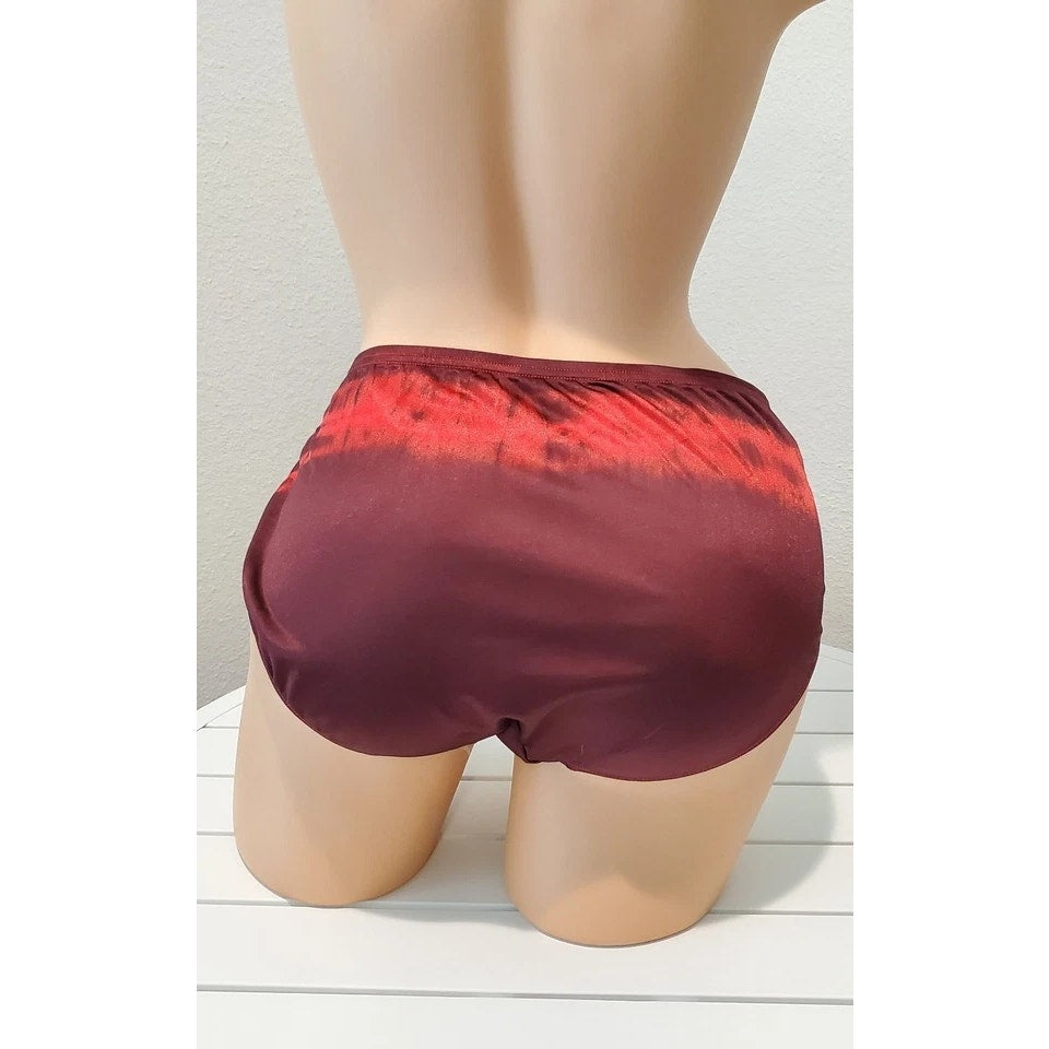 Shadowline 11182 Lace Insets Bikini Panty Shiny Nylon Rainbow Crimson Red 8/XL