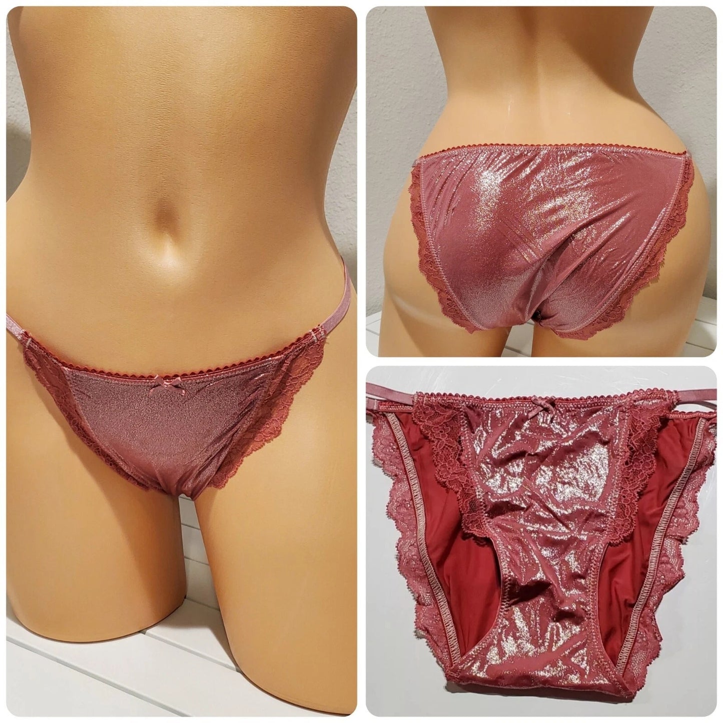Victoria's Secret Dream Angels String Bikini Panty Shiny Lace Trim Pink Peach XS