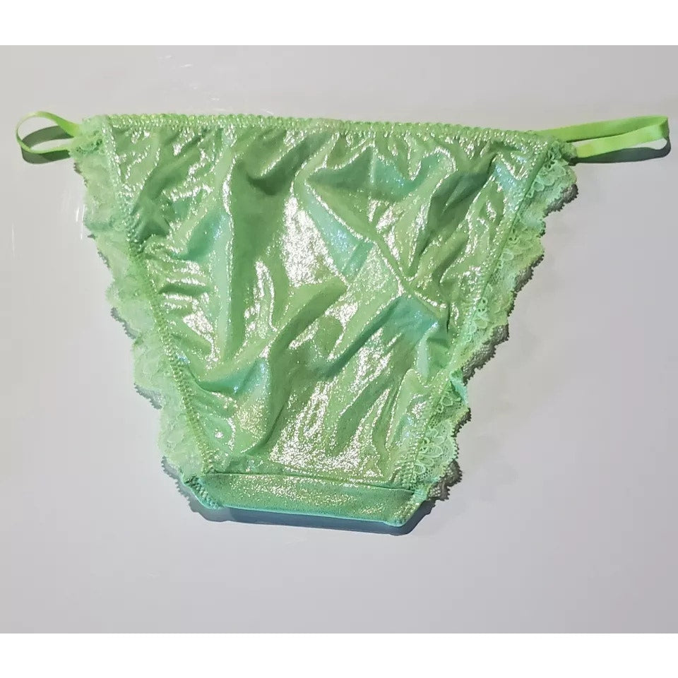 Victoria's Secret Dream Angels String Bikini Panty Shiny Lace Poison Apple Green