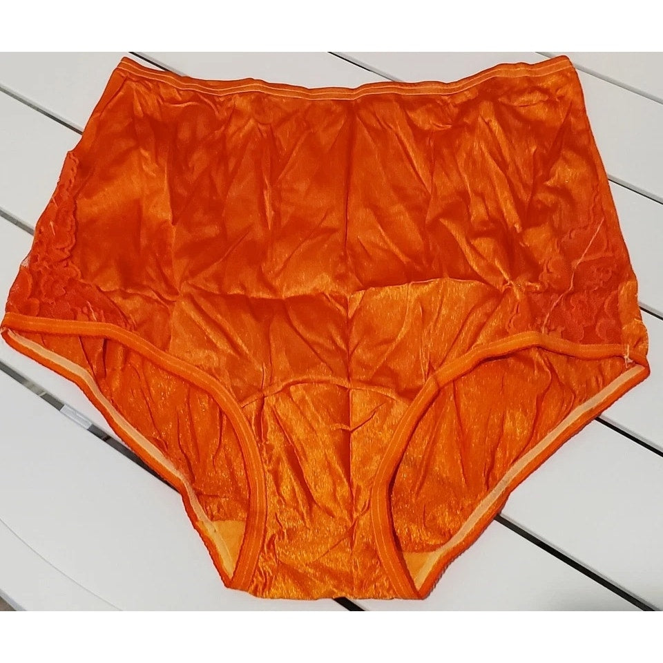 Vanity Fair Lace Nouveau Nylon Full Cut Panty Lace Shiny Orange Melon 6/M