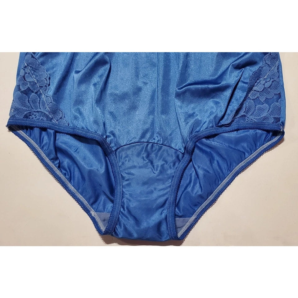 Vanity Fair Lace Nouveau Nylon Full Cut Panty Lace Shiny Bellflower Blue 6/M