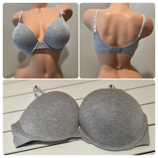 Victoria's Secret Bombshell T-Shirt Plunge Push-Up Bra Add 2 Cups Gray 36D Star Vintage And More LLC