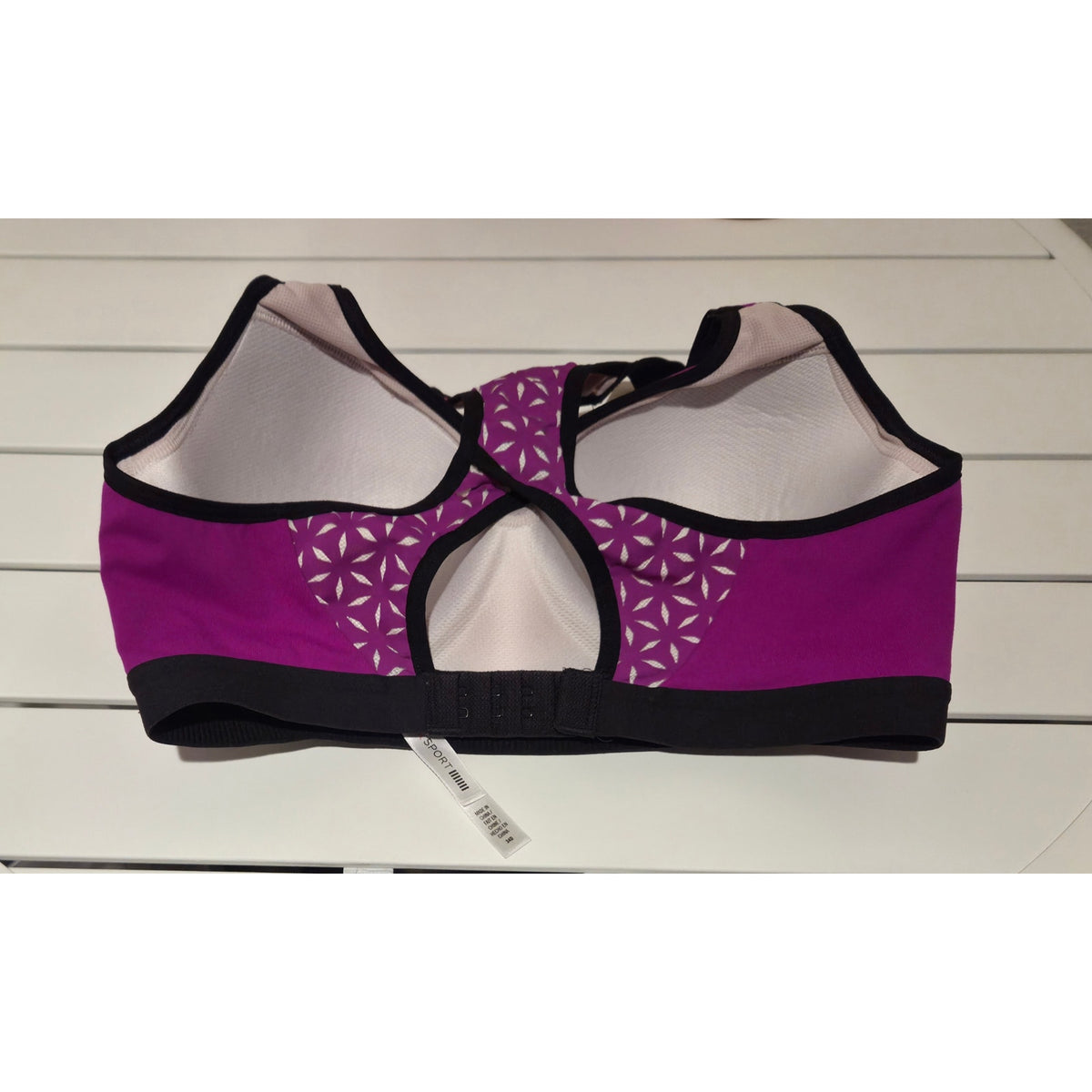Victoria's Secret VSX Sport Bra Crossback Perforated Floral Magenta Purple 34D