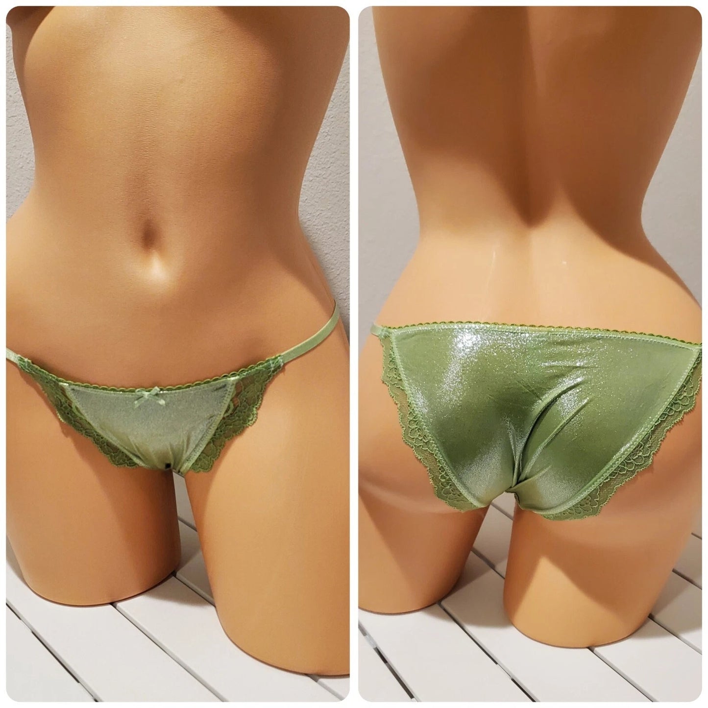 Victoria's Secret Dream Angels String Bikini Panty Shiny Lace Green Sour Apple XS