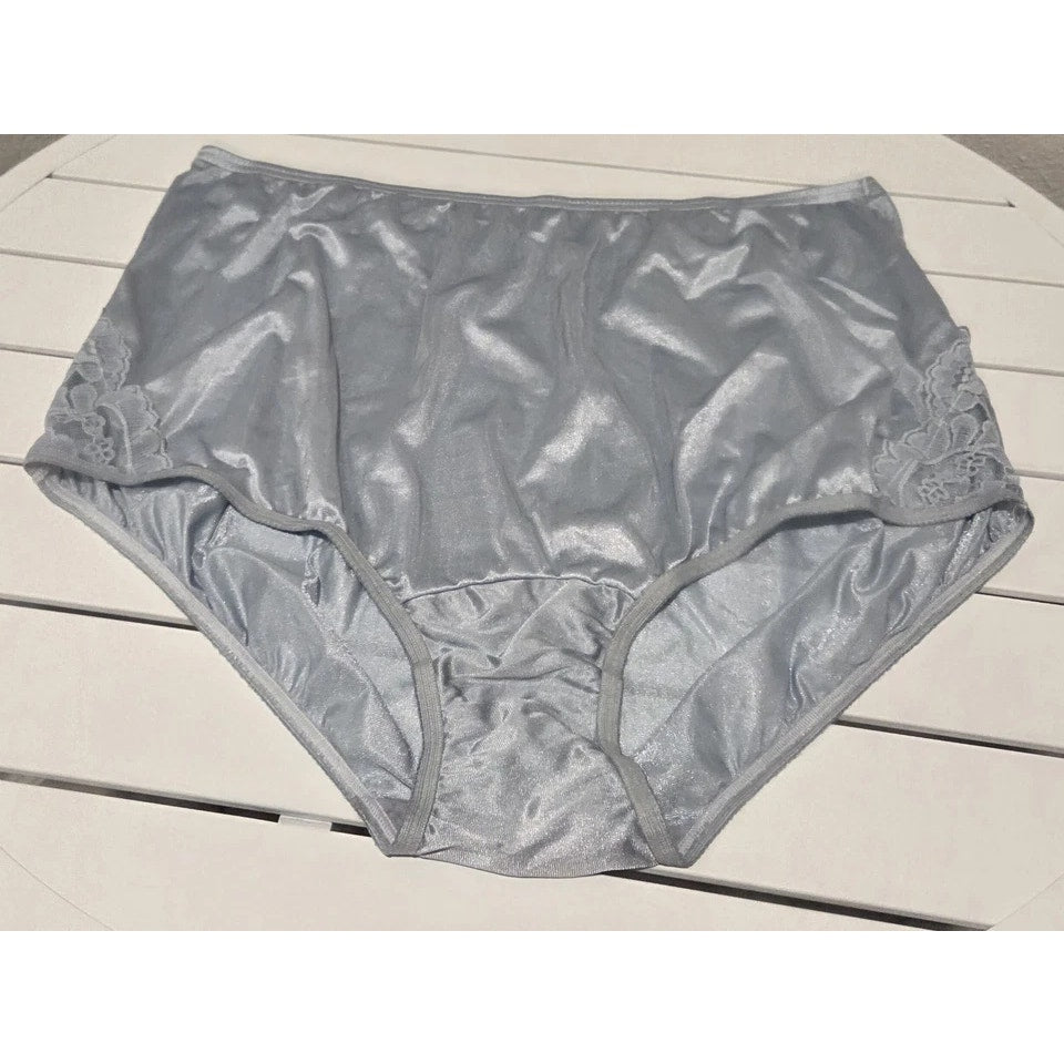 Vanity Fair Lace Nouveau Nylon Full Cut Panty Lace Shiny Starlit Silver 10/3XL