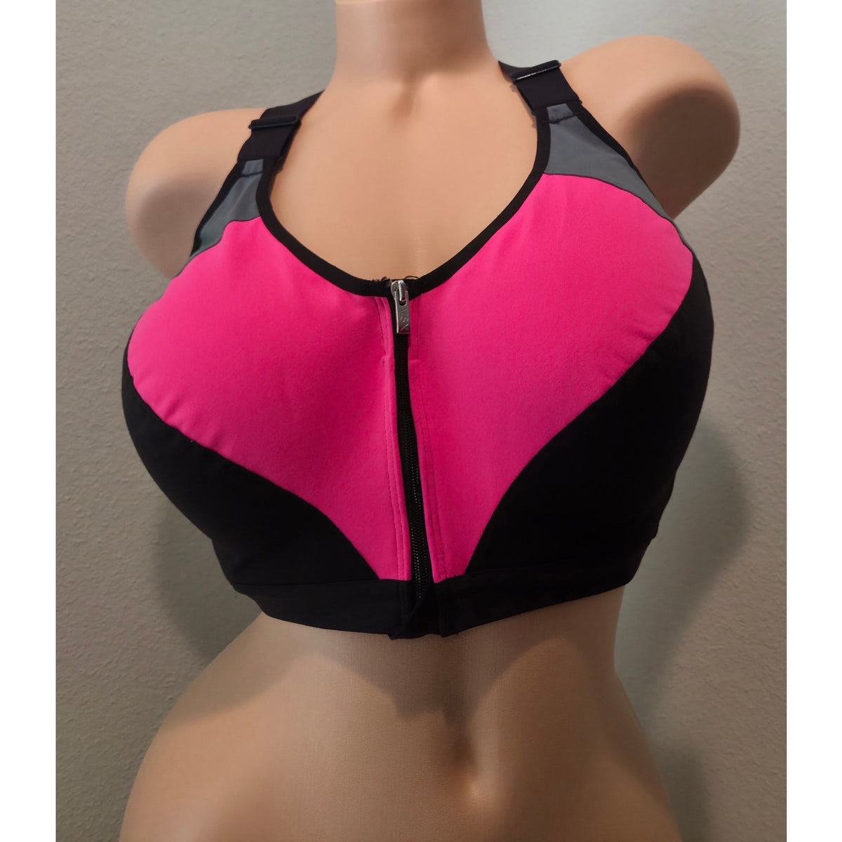 Victoria's Secret VSX Vintage Sport Bra Front Zip Racerback Black Pink 38DDD