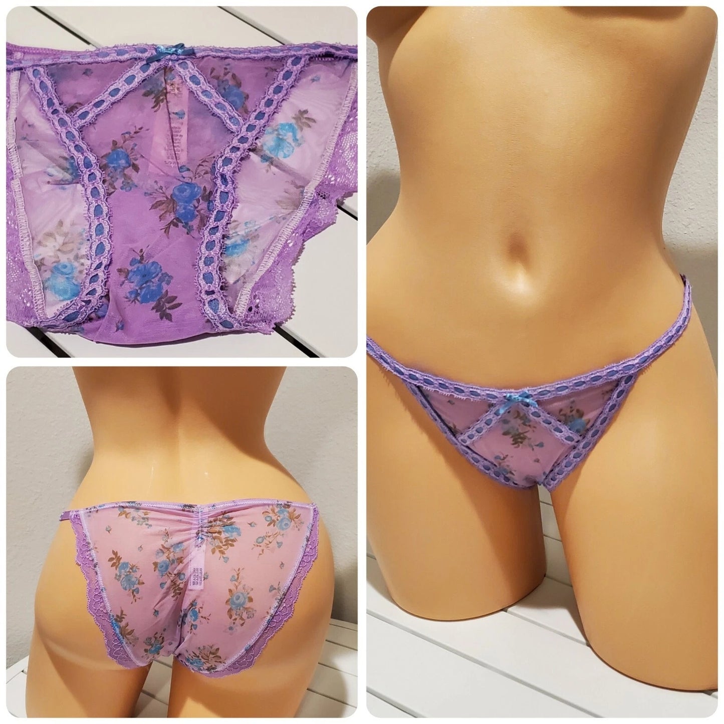 Victoria's Secret Dream Angels Bikini Panty Sheer Floral Print Purple Foxglove