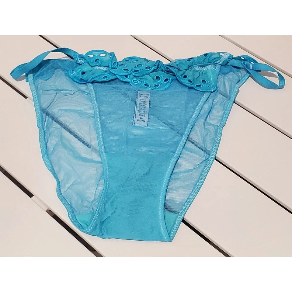 Victoria's Secret Dream Angels String Bikini Panty Semi Sheer Ruffle Blue Cyan 7