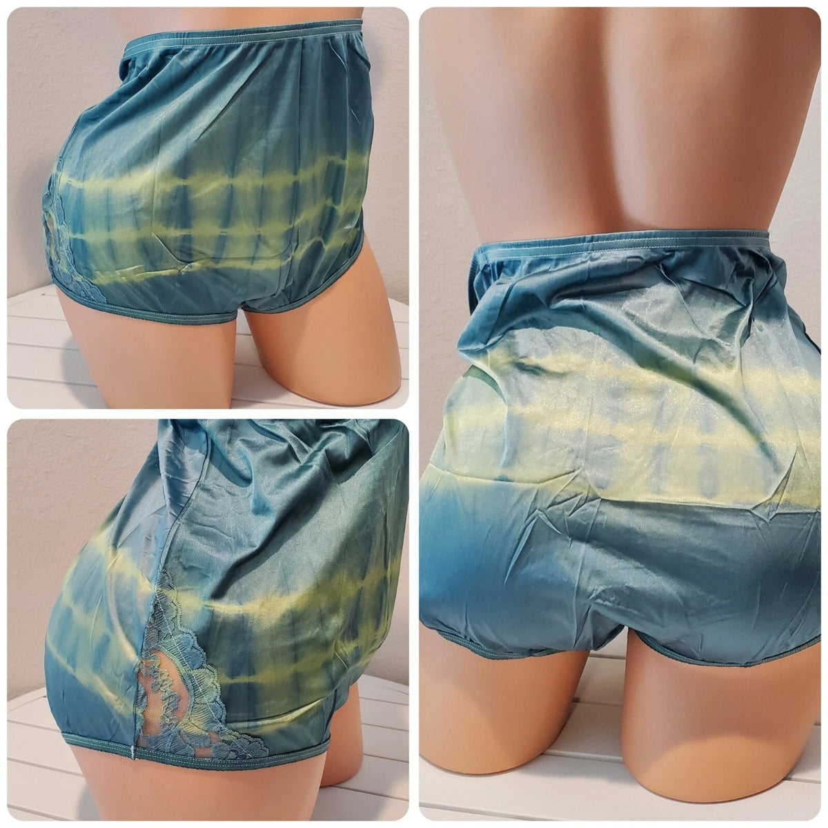 Vanity Fair Lace Nouveau Nylon Full Cut Panty Rainbow Shift Yellow On Green 9/2X