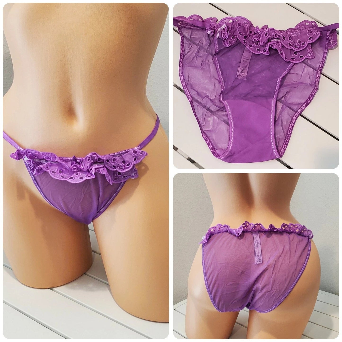 Victoria's Secret Dream Angels String Bikini Panty Sheer Ruffle Purple Foxglove