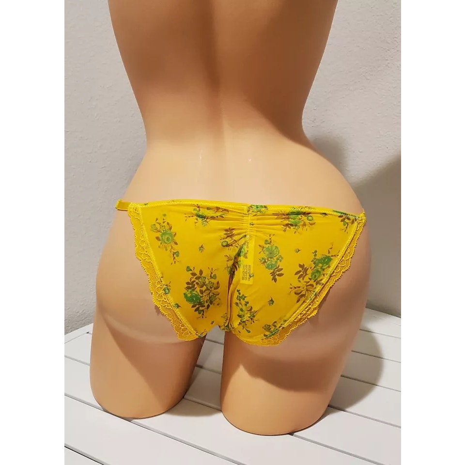 Victoria's Secret Dream Angels Bikini Panty Sheer Floral Print Yellow Carnation
