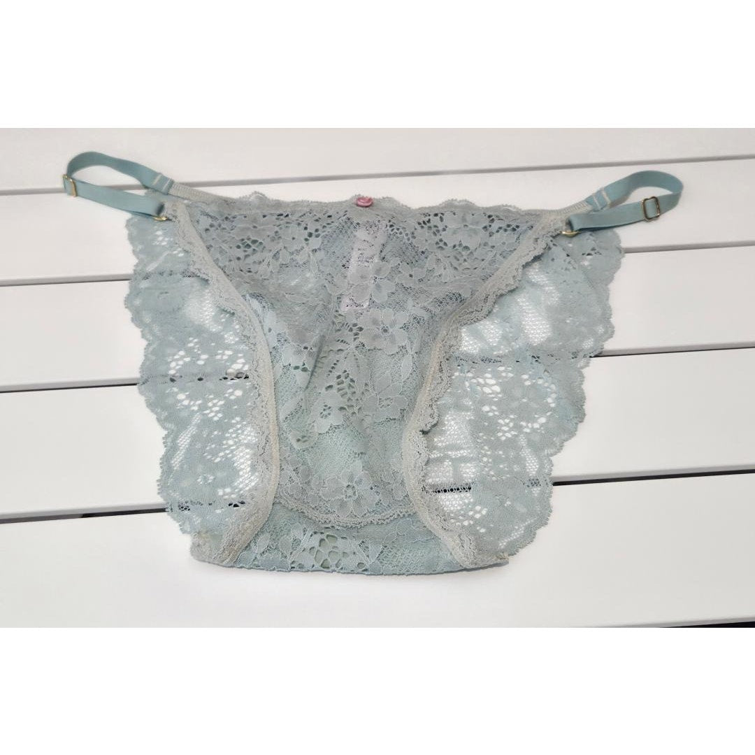 Victoria's Secret Dream Angels String Bikini Panty All Lace Clear Blue 8/XL
