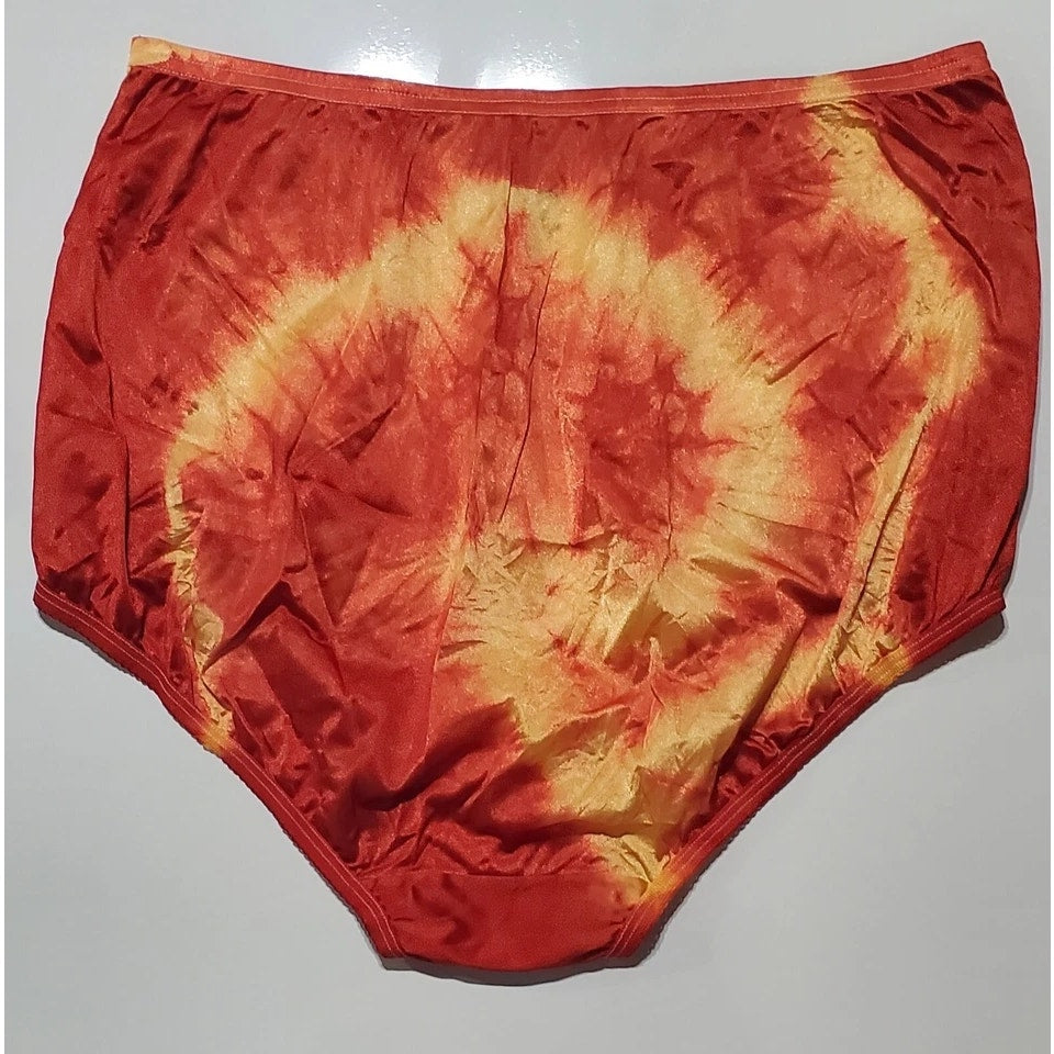 Vanity Fair Lace Nouveau Nylon Full Cut Panty Shiny Yellow Red Rainbow Edge 6/M