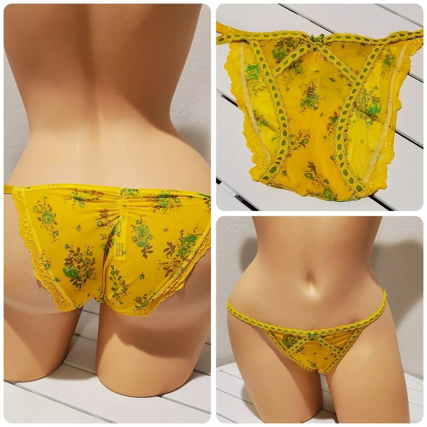 Victoria's Secret Dream Angels Bikini Panty Sheer Floral Print Yellow Carnation