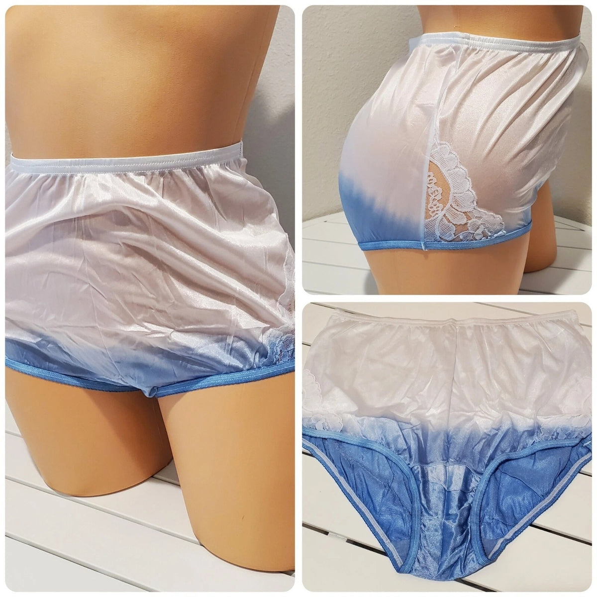 Vanity Fair Lace Nouveau Nylon Full Cut Panty Lace Shiny Ombre Frozen Blue 6/M
