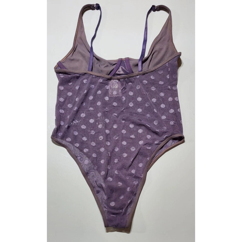 Victoria's Secret PINK Bodysuit Lingerie Polka Dot Snap Gusset Plum Purple 6/M