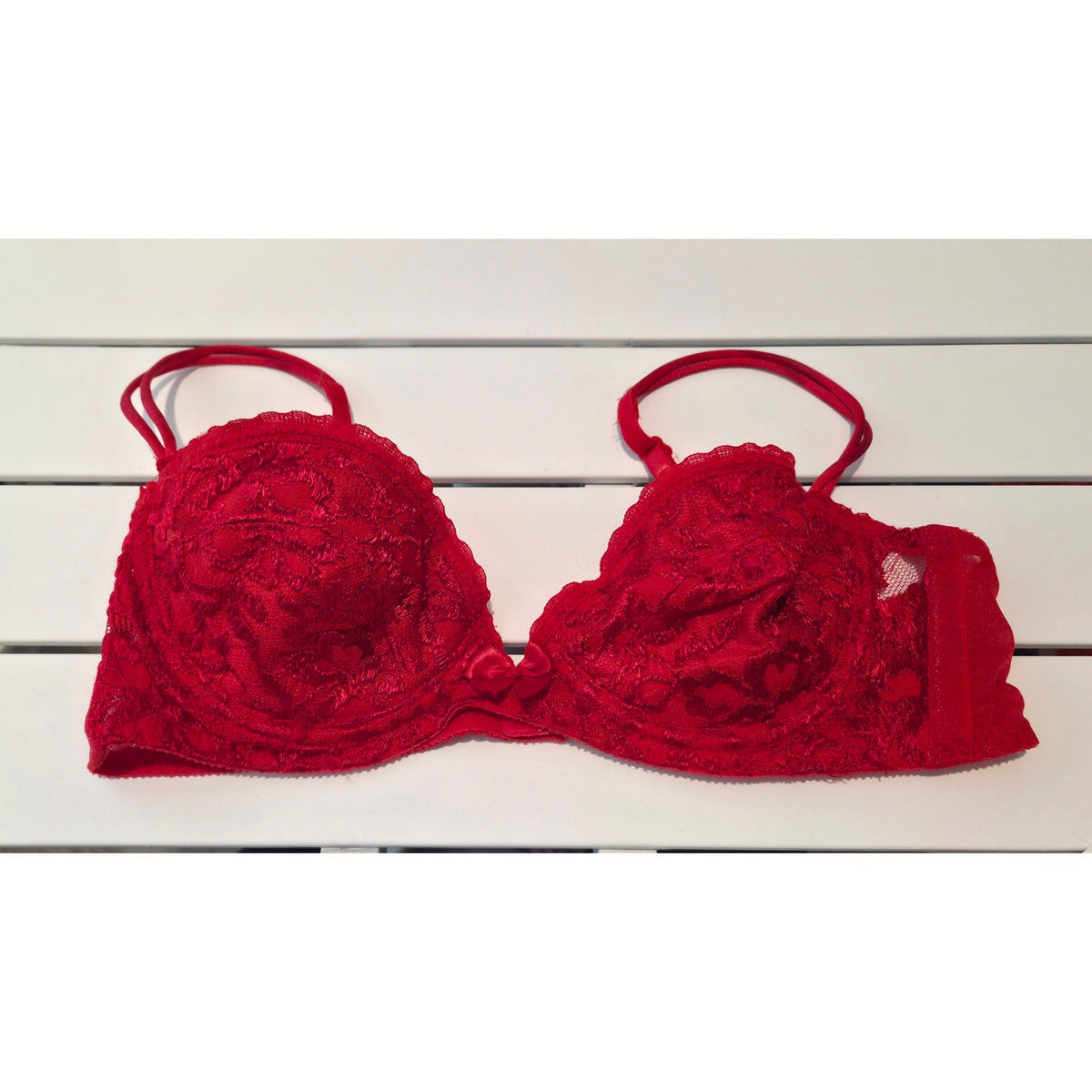 Victoria's Secret Vintage Sheer Floral Lace Unlined Underwire Demi Bra Red 36A