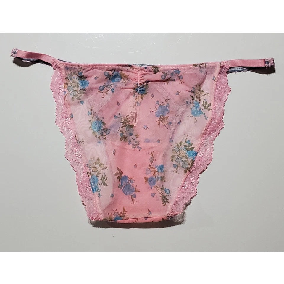 Victoria's Secret Dream Angels Bikini Panty Semi Sheer Floral Print Dahlia Pink