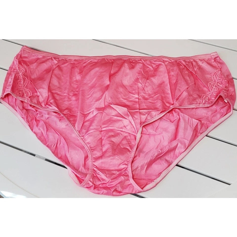 Shadowline 11182 Lace Insets Bikini Panty Shiny Nylon Full Cut Pink Temptress