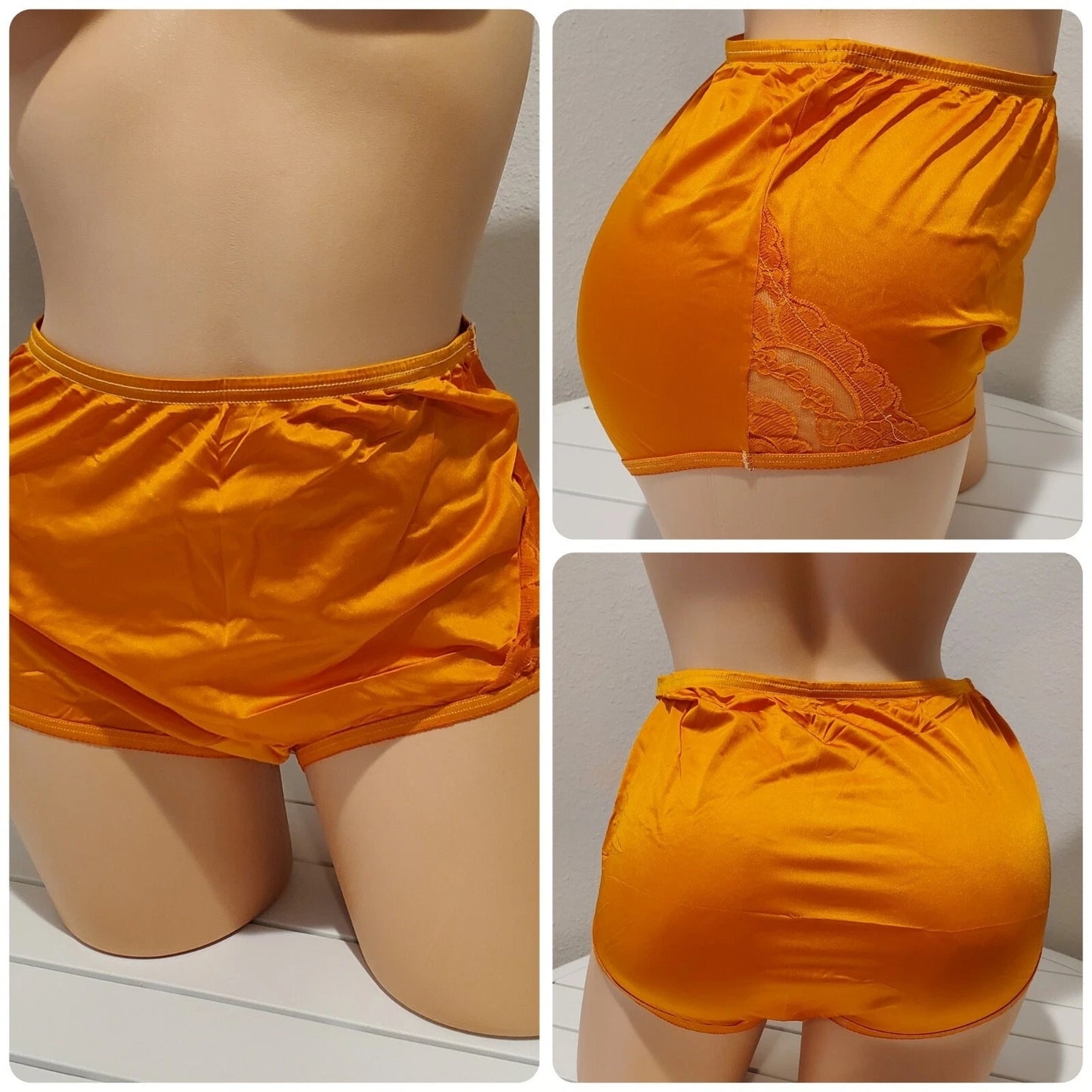 Vanity Fair Lace Nouveau Nylon Full Cut Panty Lace Shiny Caution Orange