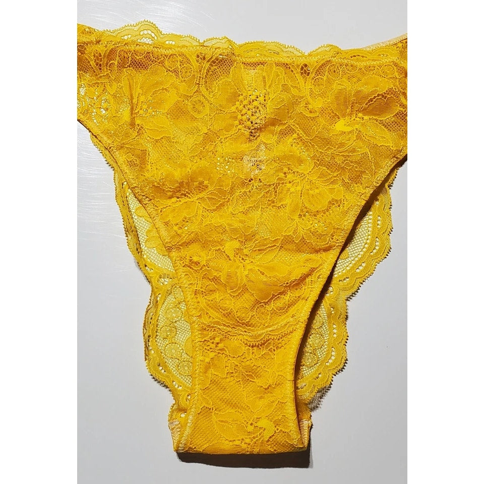 Victoria's Secret Double Shine Strap Brazilian Panty All Lace Carnation Yellow