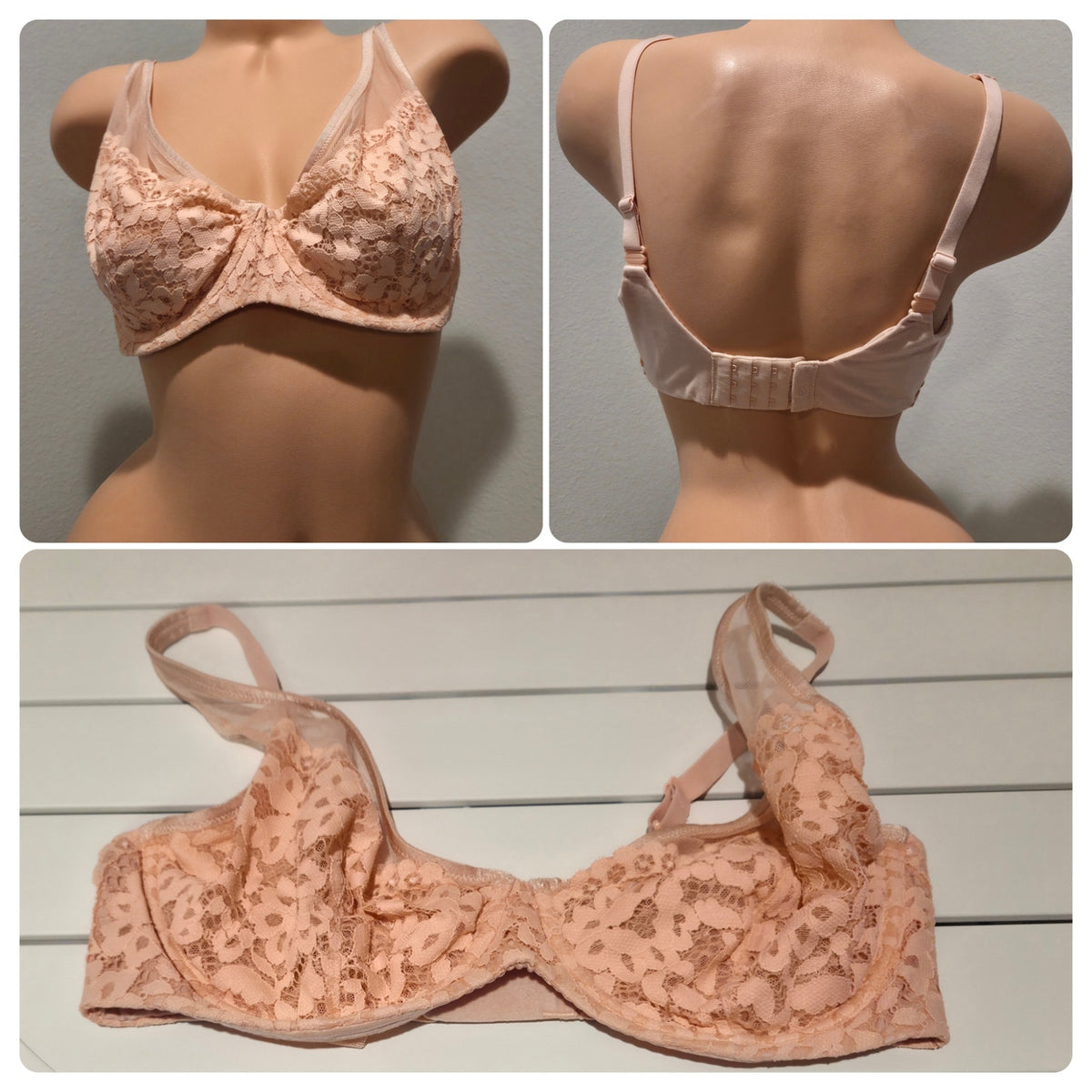 Victoria's Secret Body By Victoria Unlined Demi Bra Floral Lace Peach Pink 36DD