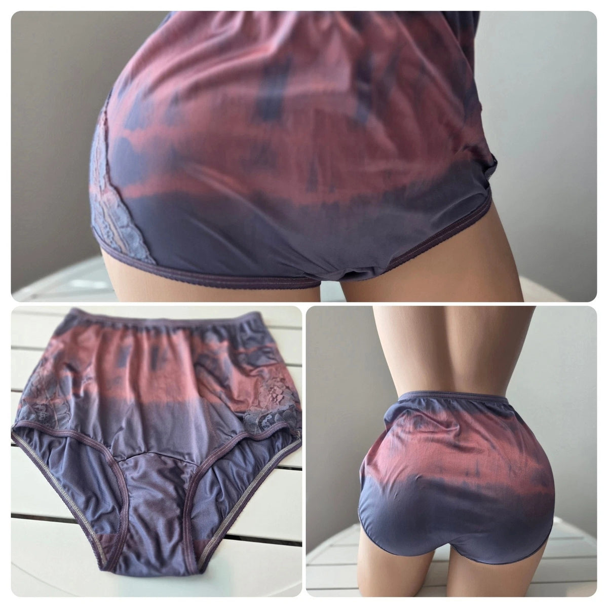 Vanity Fair Lace Nouveau Nylon Full Cut Panty Shiny Popberry Rainbow Shift 6/M