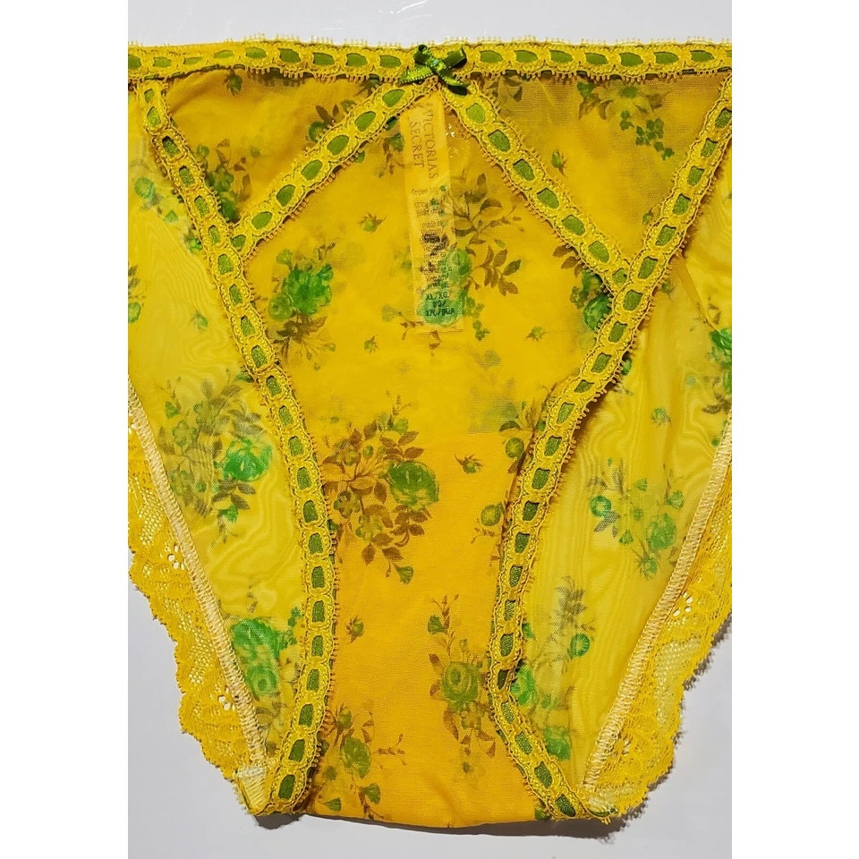 Victoria's Secret Dream Angels Bikini Panty Sheer Floral Print Yellow Carnation